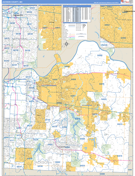 Jackson County, MO Zip Code Wall Map