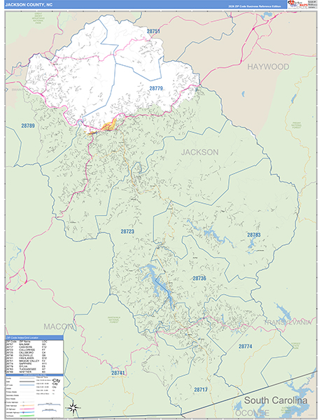 Jackson County, NC Zip Code Wall Map