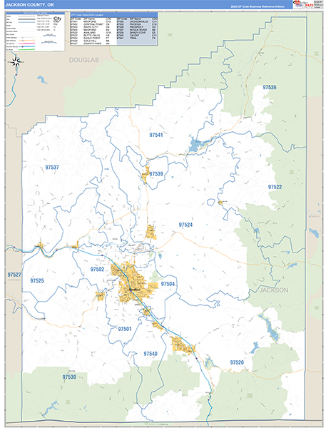 Jackson County, OR Zip Code Wall Map