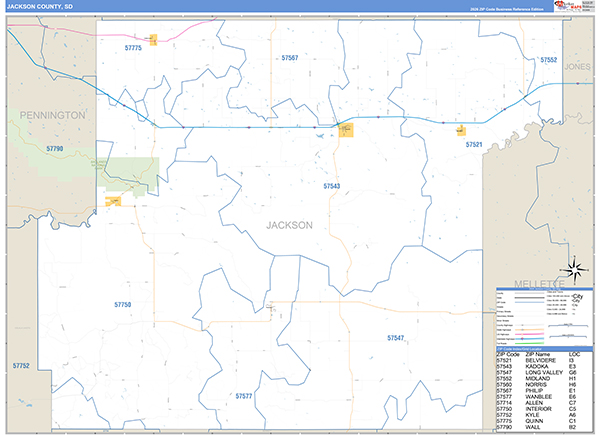 Jackson County, SD Carrier Route Wall Map