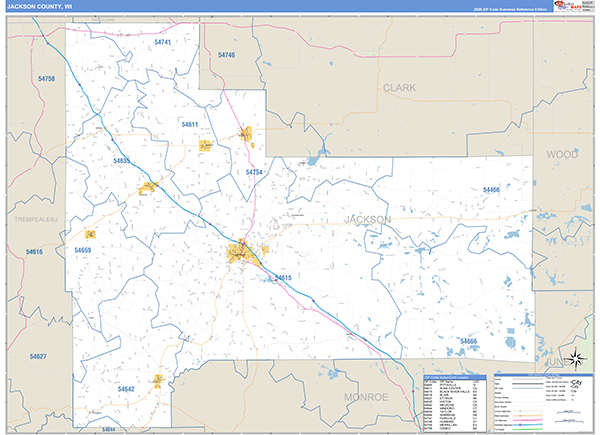 Jackson County, WI Zip Code Wall Map