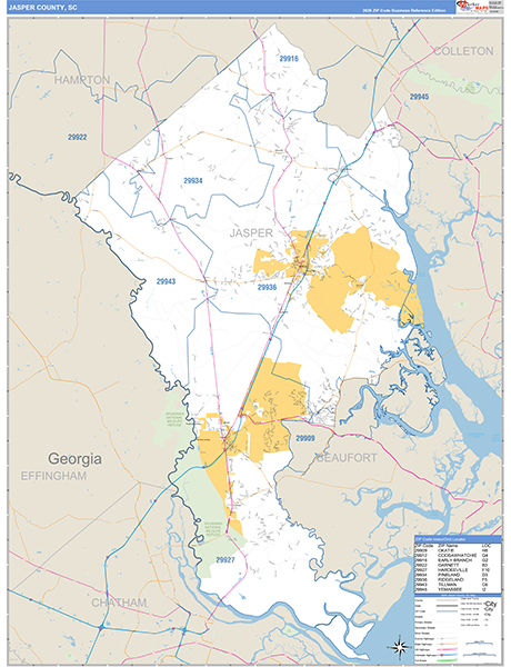 Jasper County, SC Zip Code Map