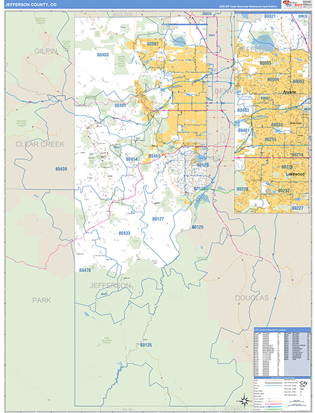 Jefferson County Wall Map Basic Style