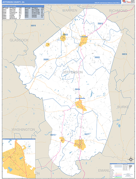 Jefferson County, GA Zip Code Map
