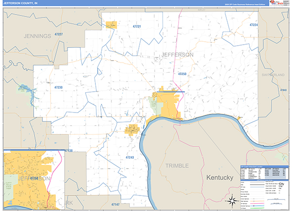 Jefferson County, IN Zip Code Map