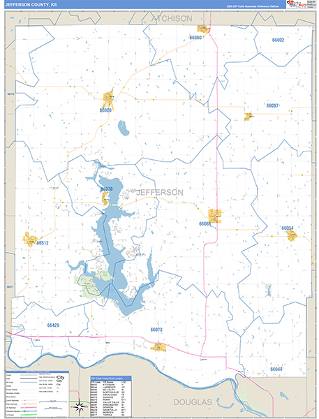 Jefferson County, KS Zip Code Wall Map