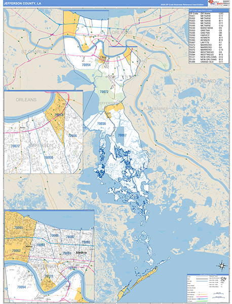 Jefferson Parish (County), LA Wall Map Basic Style