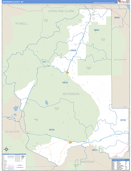 Jefferson County, MT Carrier Route Wall Map