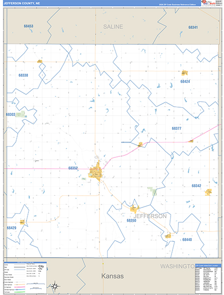 Jefferson County, NE Carrier Route Wall Map