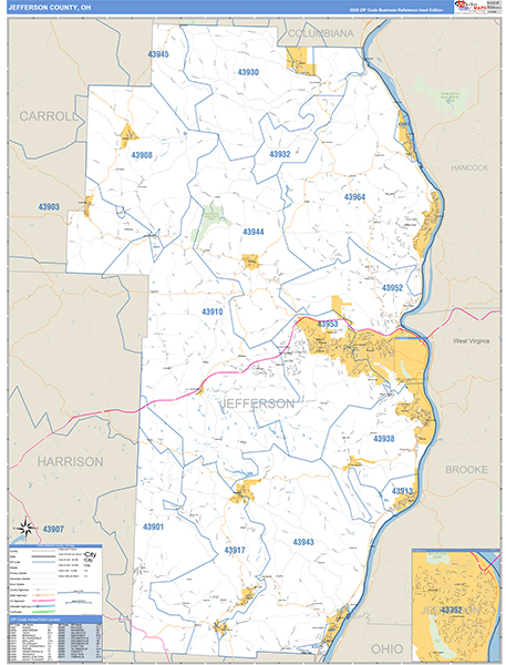 Jefferson County, OH Zip Code Map