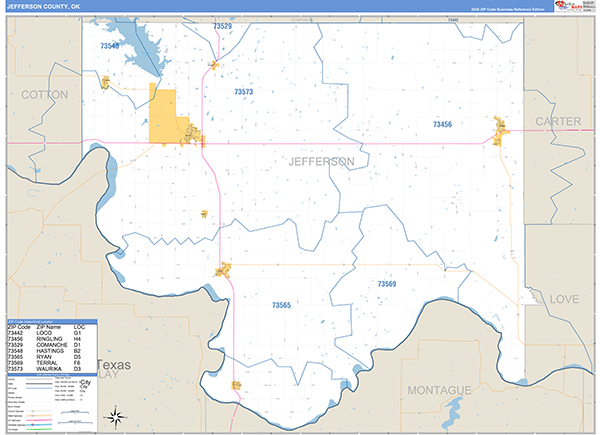 Jefferson County, OK Carrier Route Wall Map