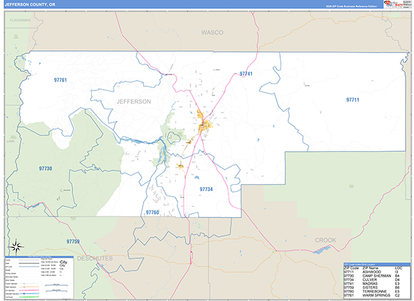 Jefferson County, OR Zip Code Wall Map