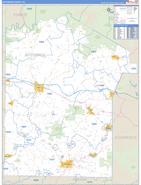Jefferson County, PA Wall Map Basic Style