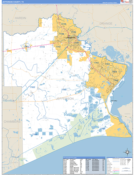 Jefferson County, TX Zip Code Map