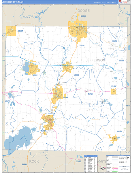 Jefferson County, WI Zip Code Wall Map