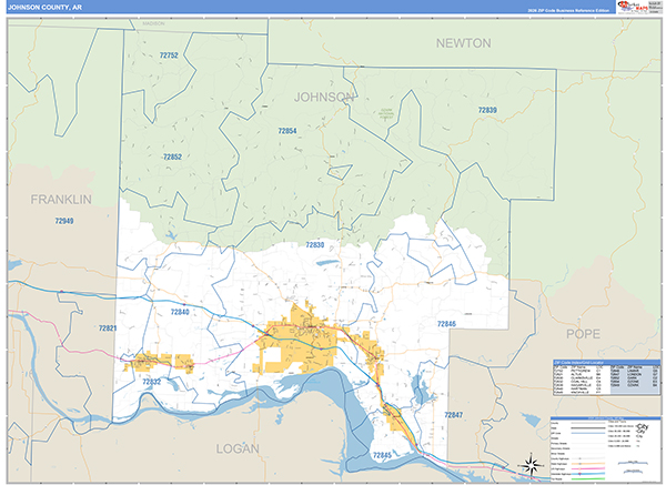 Johnson County, AR Zip Code Map