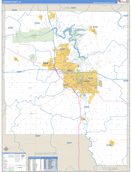 Johnson County, IA Zip Code Wall Map