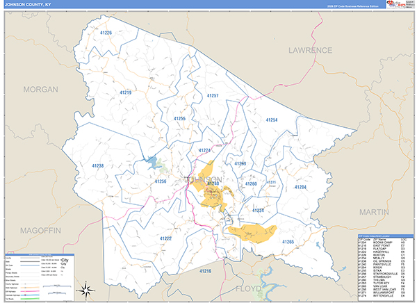 Johnson County, KY Zip Code Map