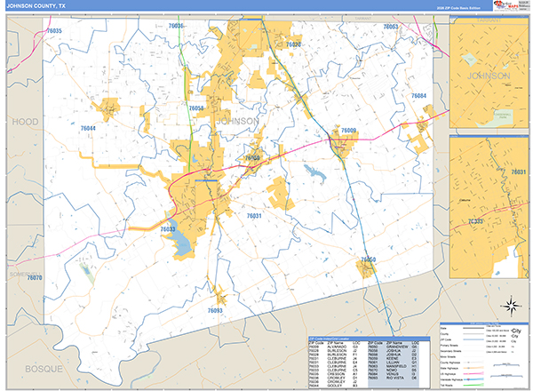 Johnson County, TX Zip Code Map