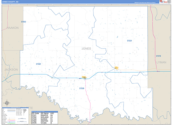Jones County, SD Carrier Route Wall Map