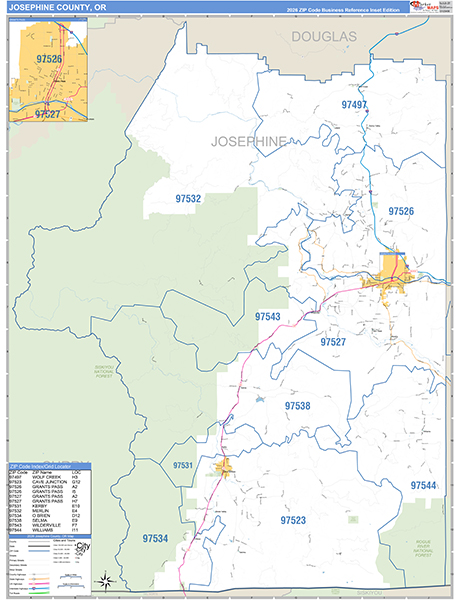 Josephine County, OR Zip Code Wall Map