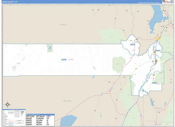 Juab County, UT Zip Code Map