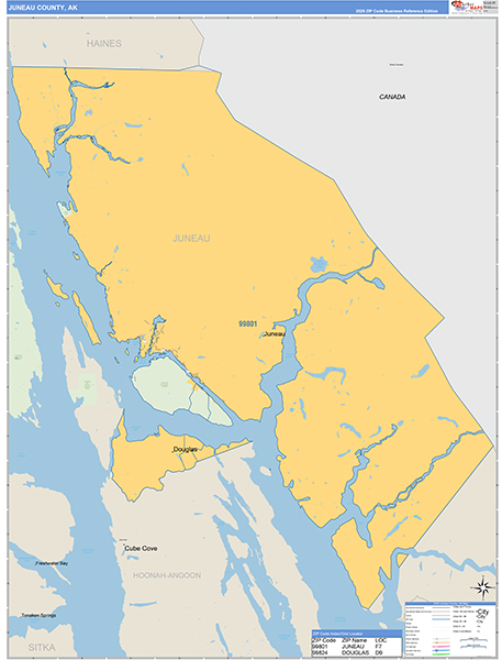 Juneau Borough (County), AK Carrier Route Wall Map