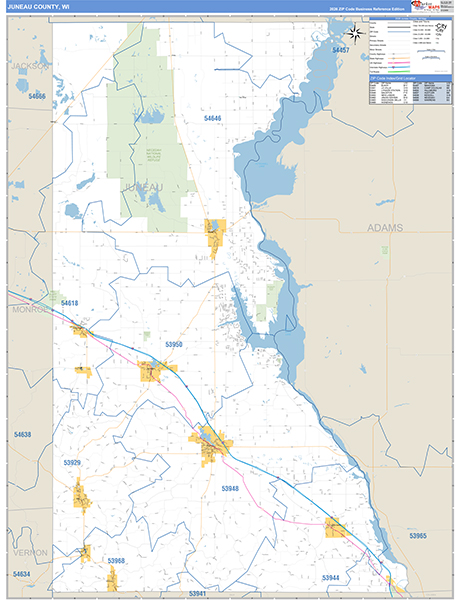Juneau County, WI Zip Code Wall Map