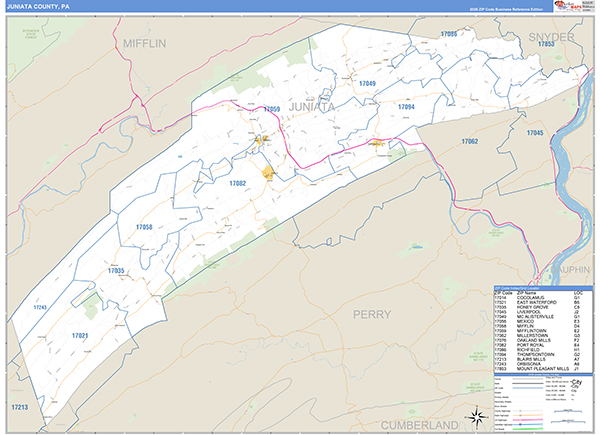 Juniata County, PA Wall Map Basic Style