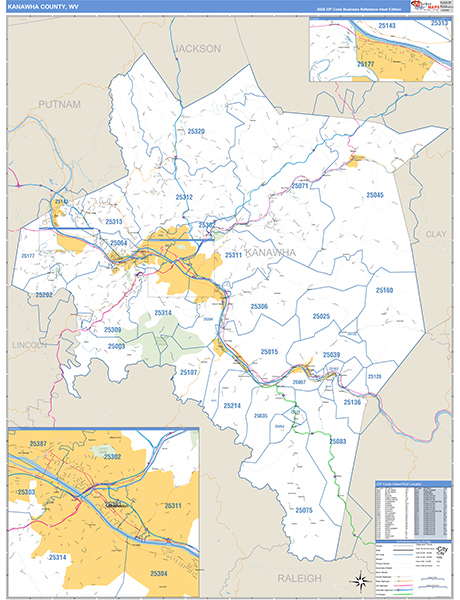 Kanawha County, WV Zip Code Map
