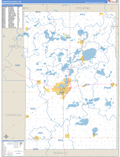 Kandiyohi County, MN Zip Code Map