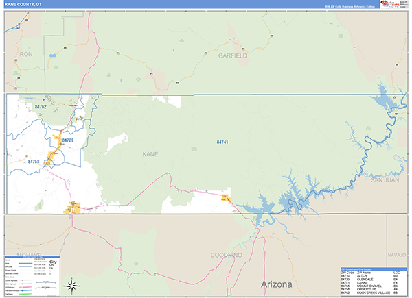 Kane County, UT Zip Code Map