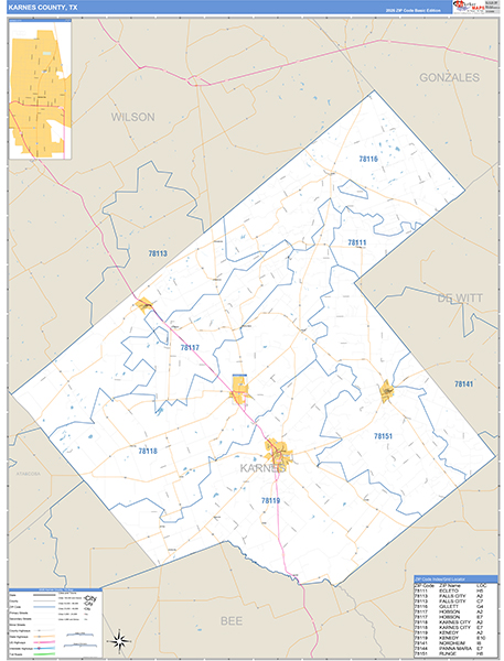 Karnes County, TX Zip Code Map