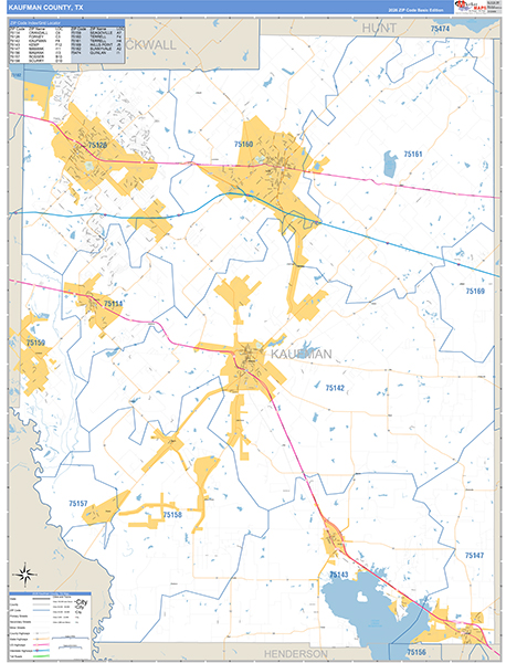 Kaufman County, TX Zip Code Map