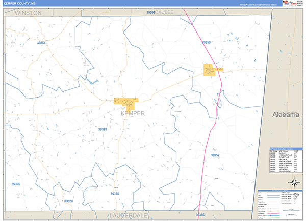 Kemper County, MS Zip Code Map