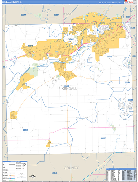 Kendall County, IL Zip Code Map
