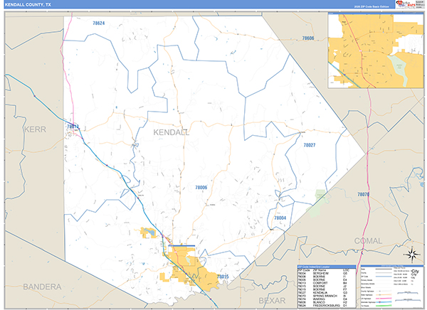Kendall County, TX Zip Code Map
