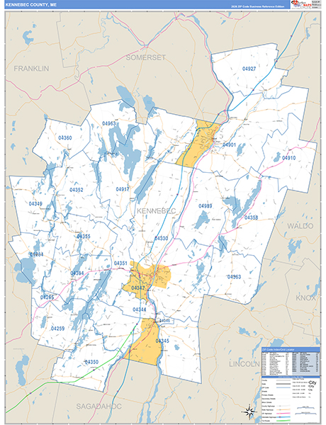 Kennebec County, ME Wall Map Basic Style
