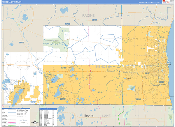 Kenosha County, WI Zip Code Wall Map