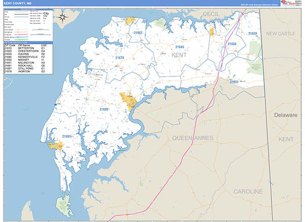 Kent County, MD Zip Code Wall Map