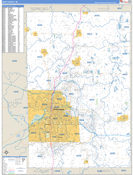 Kent County, MI Zip Code Map