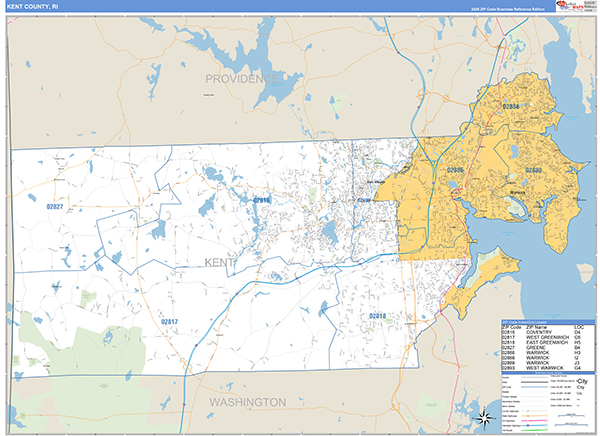 Kent County, RI Zip Code Map