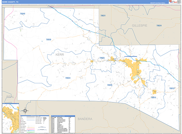 Kerr County, TX Zip Code Map