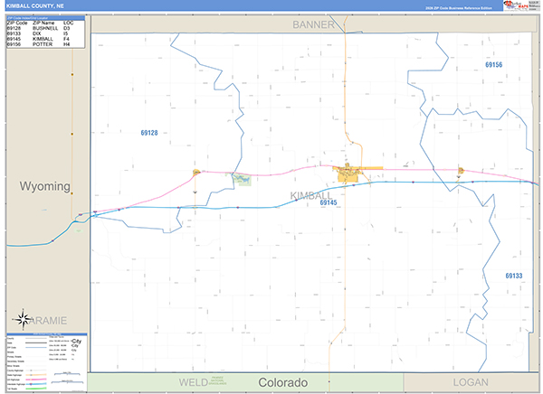 Kimball County, NE Zip Code Map