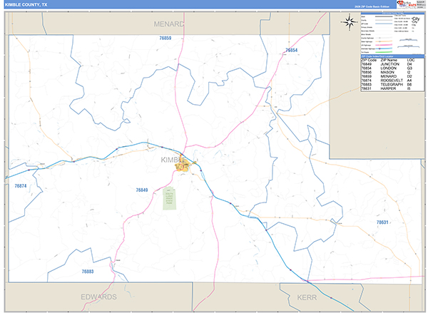Kimble County, TX Zip Code Map
