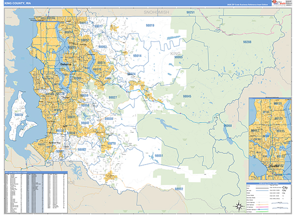 King County, WA Zip Code Wall Map