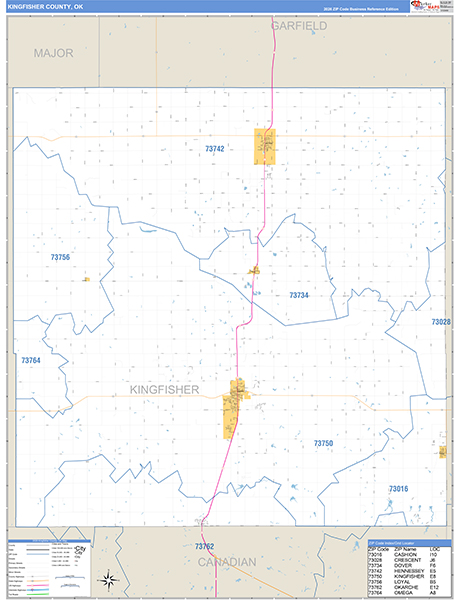 Kingfisher County, OK Zip Code Wall Map
