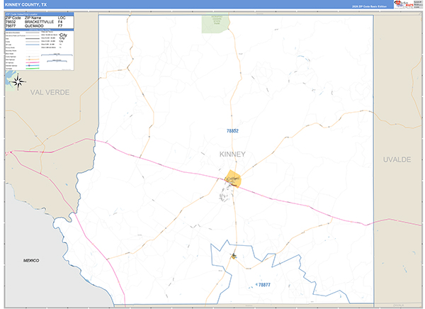 Kinney County, TX Zip Code Map