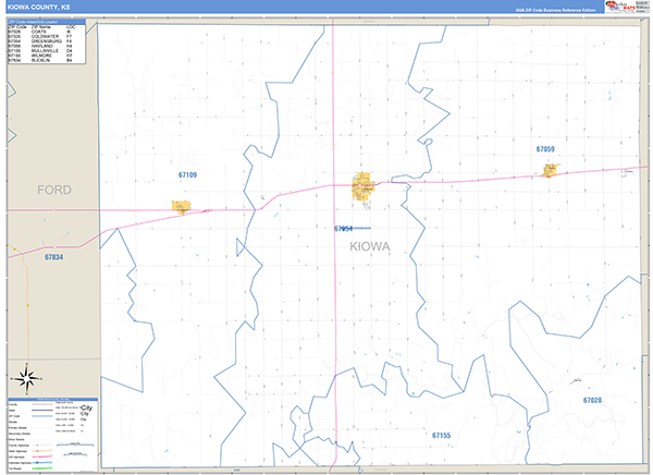 Kiowa County, KS Zip Code Wall Map