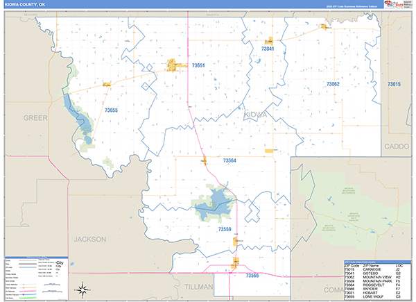 Kiowa County, OK Zip Code Wall Map